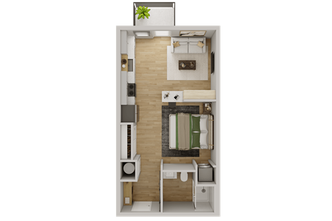 Floor plan for studio, 1 bath, 502 sqft